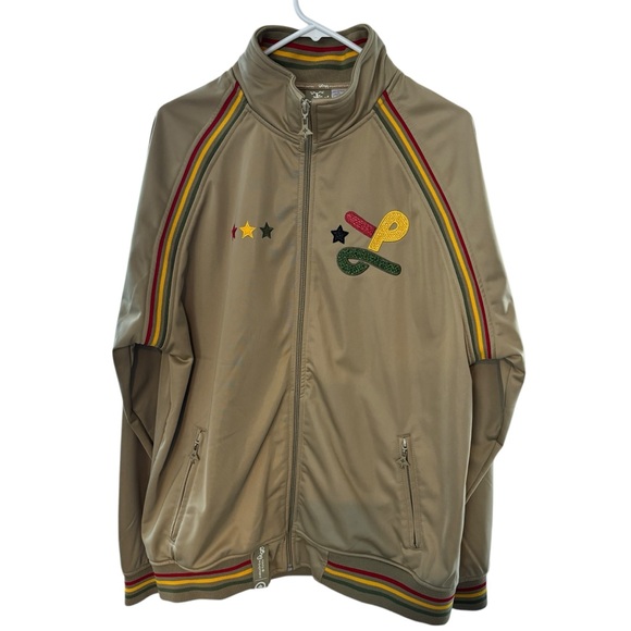 LRG Men’s Roots + Equipment Deeper Roots Tan Embroidered Track Jacket Sz L - Picture 2 of 8